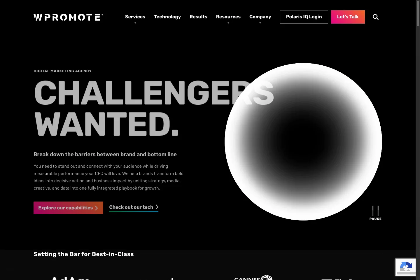 Wpromote official homepage showing its brand and marketing service positioning